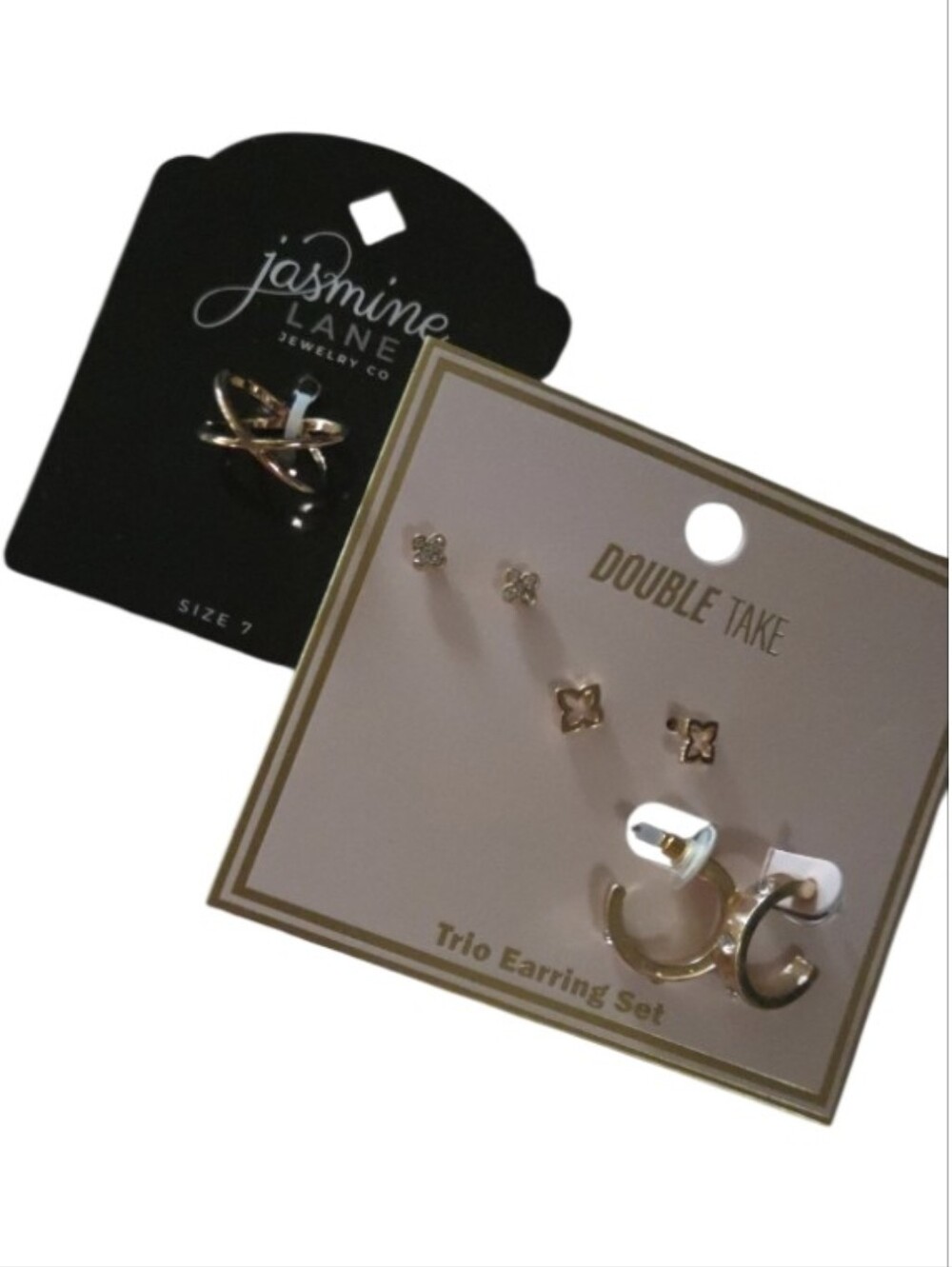 Jasmine Lane & Double Take Gold Trio Earring Set - Gold , 7 Ring New